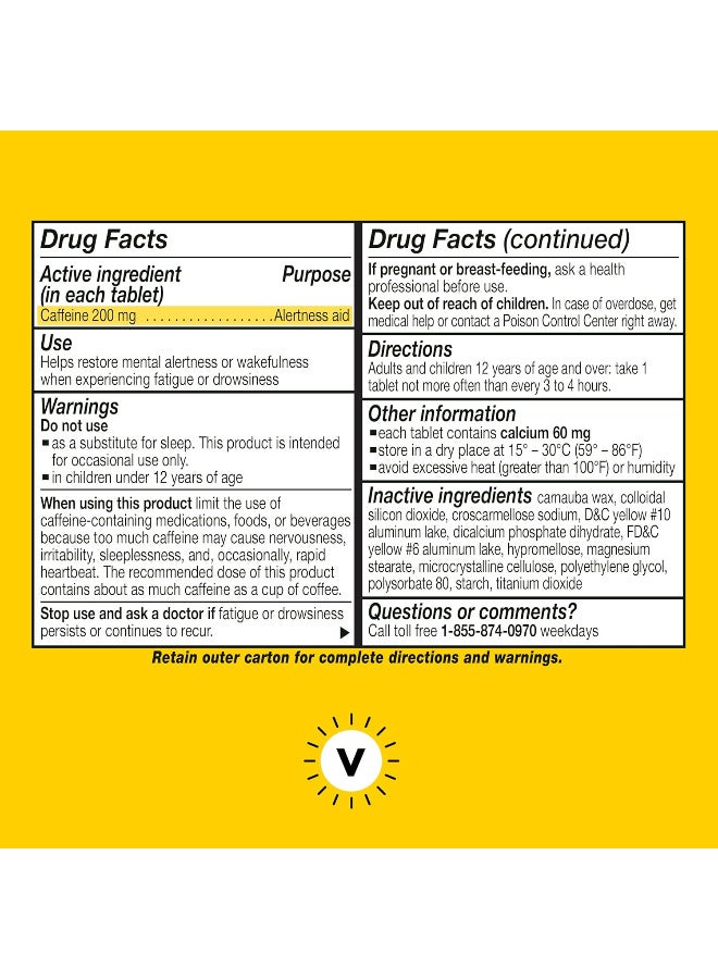 Vivarin Caffeine Pills, 200mg Caffeine per Dose, Safely and Effectively Helps You Stay Awake, No Sugar, Calories or Hidden Ingredients, Energy Supplement, 40 Tablets - Image 2